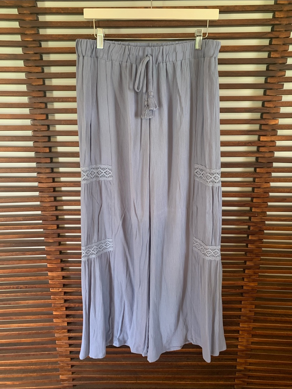 Kingston Grey Bohemian Wide Leg Pants with Lace Panels